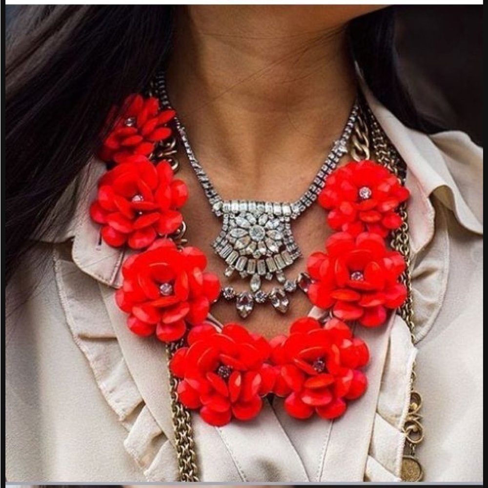 J.Crew large wooden carved floret necklace in sunset orange and gold